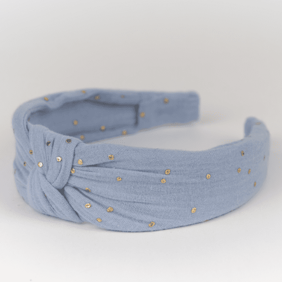 Large Crossed Headband gaze pois or bleu baltique