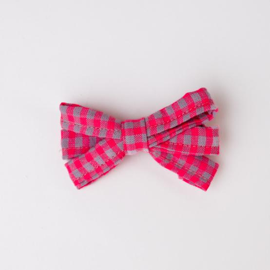 Ribbon clip small  neon pink gingham