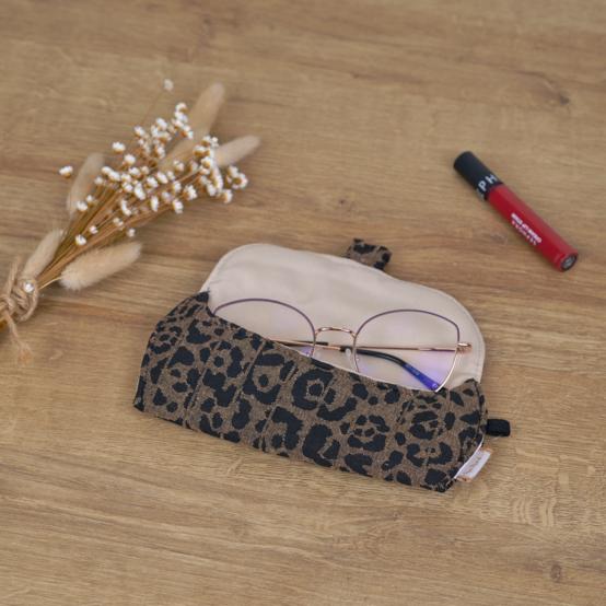 Glasses case mocha quilted leopard