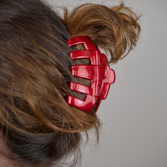 Large Rounded Hair Clip glossy red