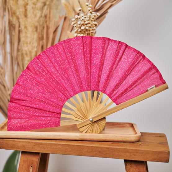 Hand-held fan fuchsia pailleté