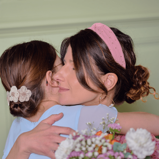 Large Crossed Headband gaze pois or rose thé