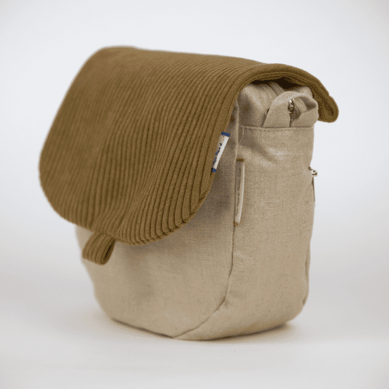 Flap of small shoulder bag brown large corduroy