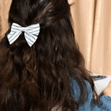 Bow tie hair slide striped blue gray glitter