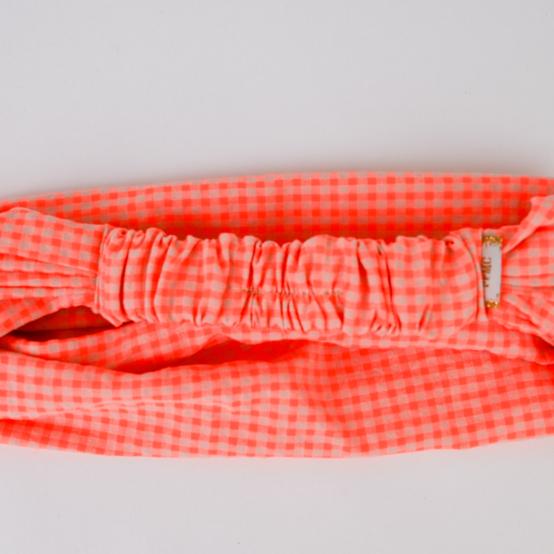 Headscarf headband- child size neon orange gingham