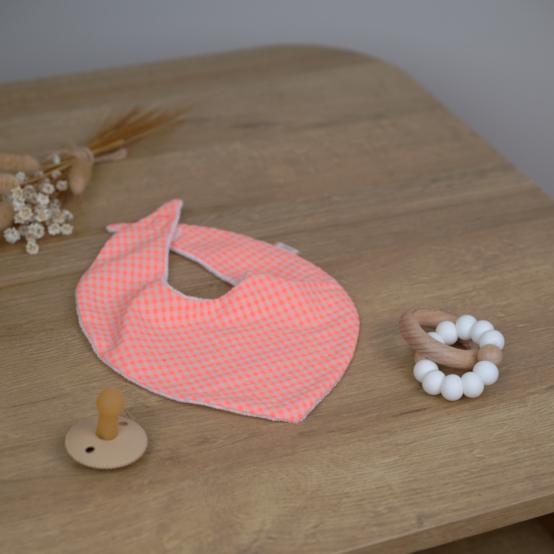 bandana bib neon orange gingham