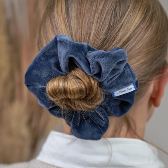 Scrunchie blue denim velvet
