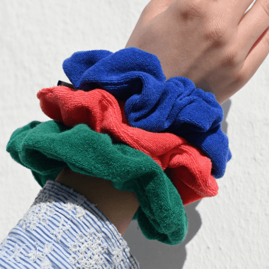 Scrunchie flashy green terry towelling