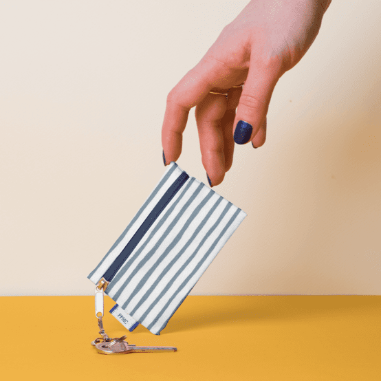 Keyring  wallet striped blue gray glitter