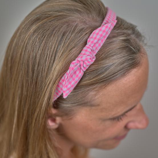 bow headband neon pink gingham
