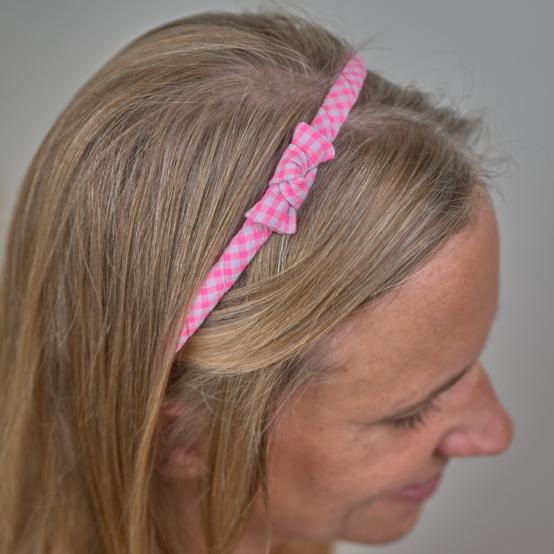 Thin headband neon pink gingham