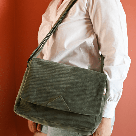 Square flap of saddle bag  khaki corduroy