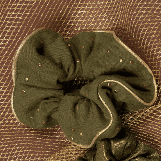 Large Piping Scrunchie gaze pois or kaki