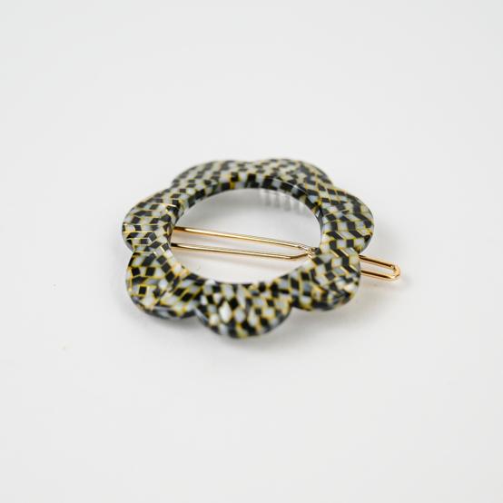  Small Flower Hair Clip black gold checkerboard