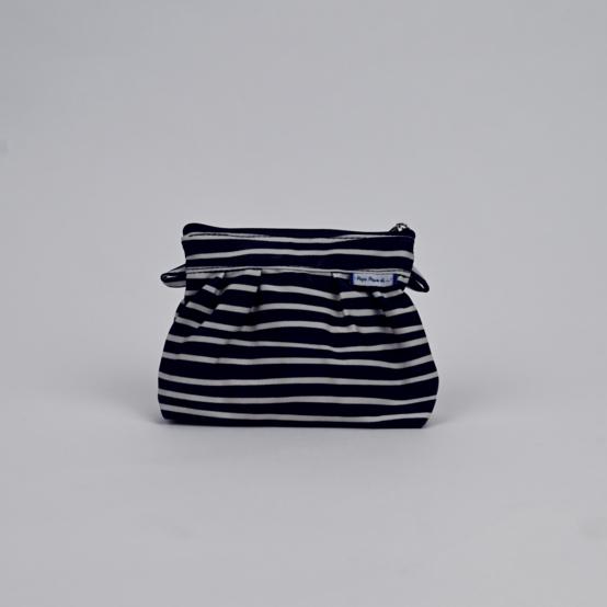 Mini Pleated clutch bag striped  ivory navy