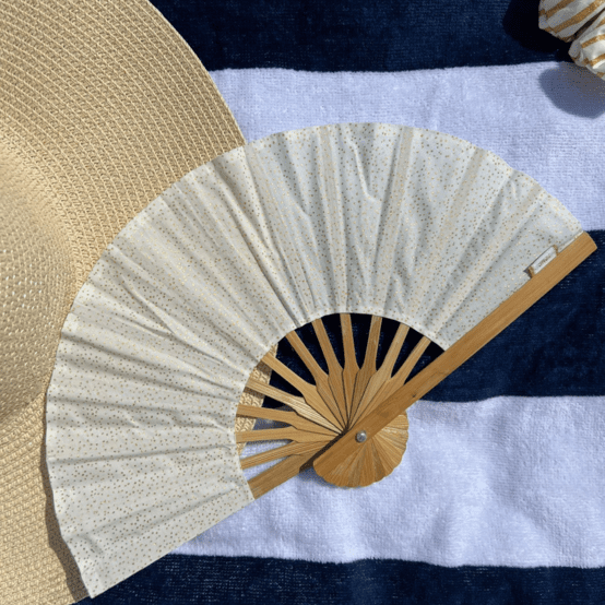 Hand-held fan white sequined