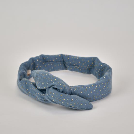 Wire headband retro gaze pois or bleu gris