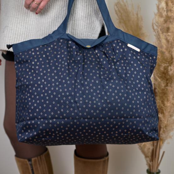 Tote bag with a zip bulle bronze marine