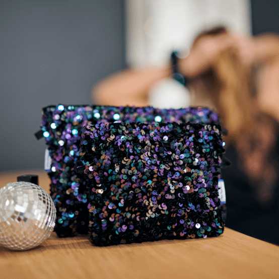 Tiny coton clutch bag purple black sequin
