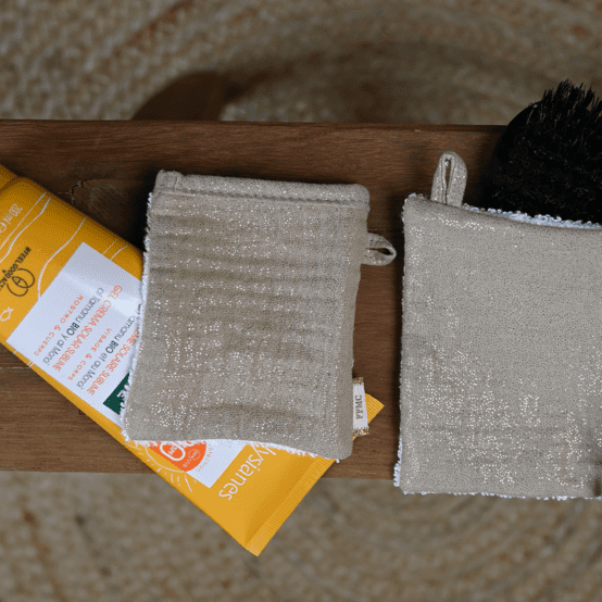 Make-up Remover Glove gaze pailletée camel