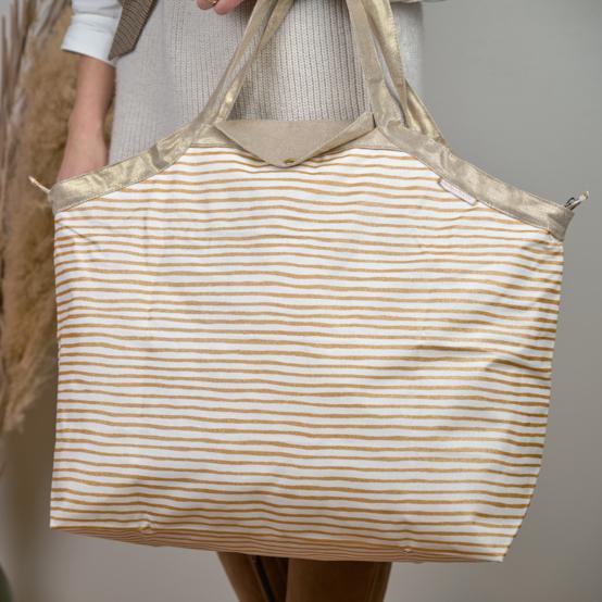Tote bag with a zip rayé or blanc