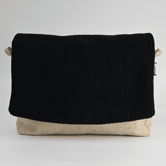 Square flap of saddle bag  black large corduroy
