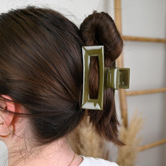 Large Rectangular Hair Clip lacquered khaki
