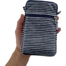 Quilted phone pocket striped silver dark blue