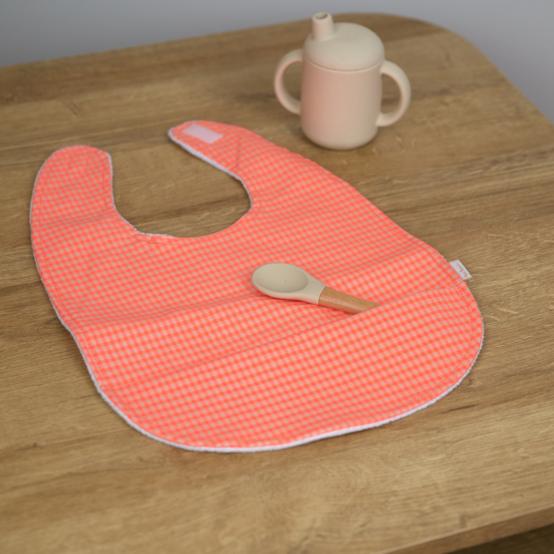 Coated fabric bib neon orange gingham