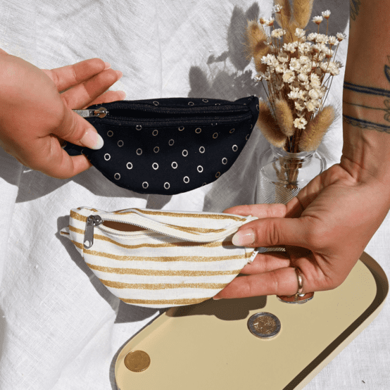 Banana wallet rayé or blanc