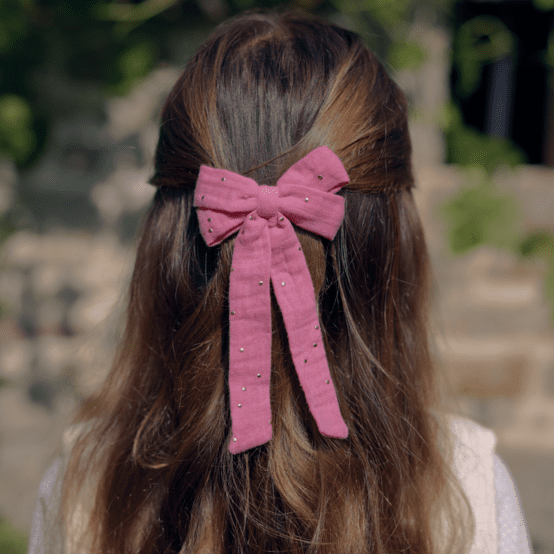 Medium ribbon hair clip gaze pois or rose sorbet