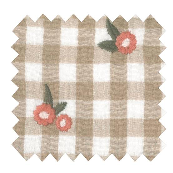 Cotton double gauze fabric ex2624 natural floral embroidered gingham