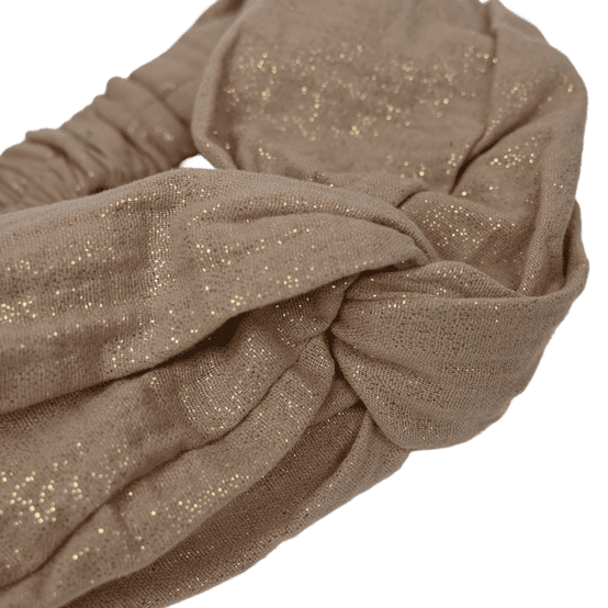 crossed headband gaze pailletée camel