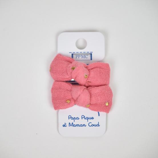 Small bows hair clips gaze pois or rose sorbet