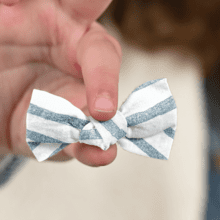 Small bow hair slide striped blue gray glitter