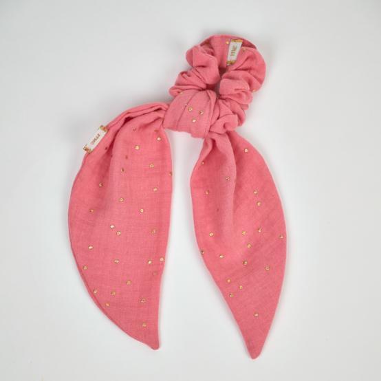 Short tail scrunchie gaze pois or rose sorbet