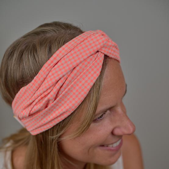 crossed headband neon orange gingham