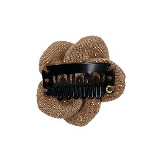 Mini Flower petal hair slide gaze pailletée camel