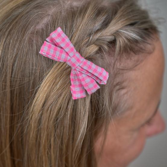 Ribbon clip small  neon pink gingham
