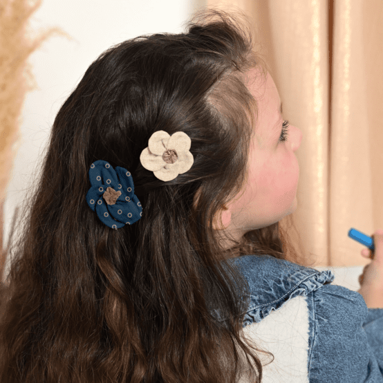 Flower petal hair slide small  bulle bronze marine