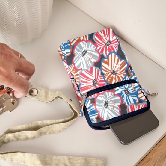 Quilted phone pocket anémones rayées