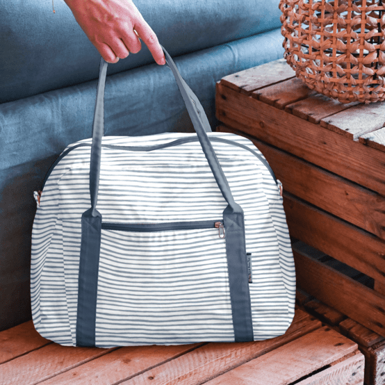 Bowling bag  striped blue gray glitter