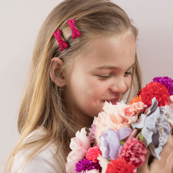 Ribbon bow hair slide fuchsia pailleté