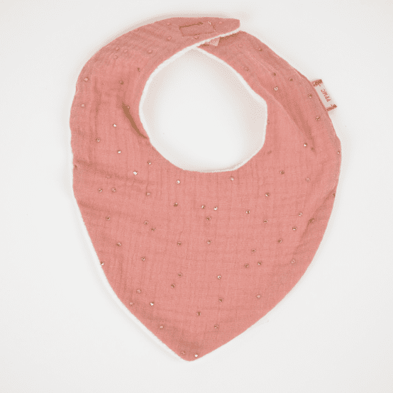 bandana bib gaze pois or rose thé