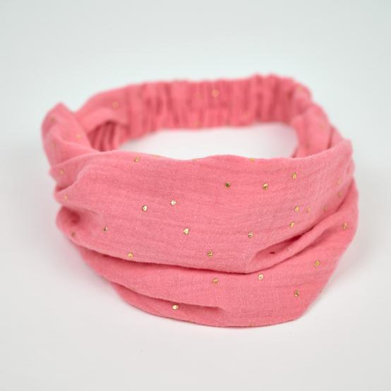 Headscarf headband- child size gaze pois or rose sorbet