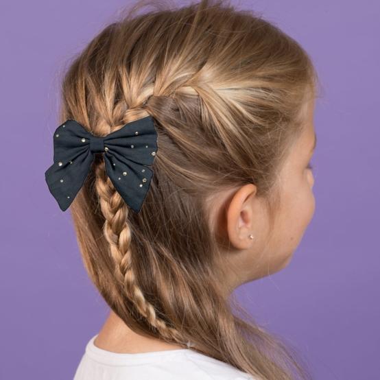 Bow tie hair slide gaze pois or marine