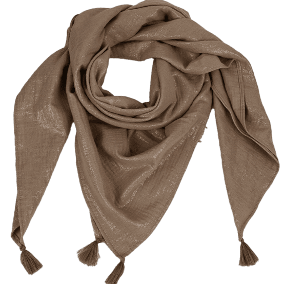 Pom pom scarf gaze pailletée camel