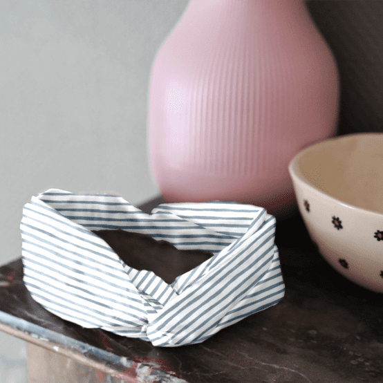 crossed headband striped blue gray glitter