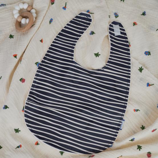 Coated fabric bib striped  ivory navy