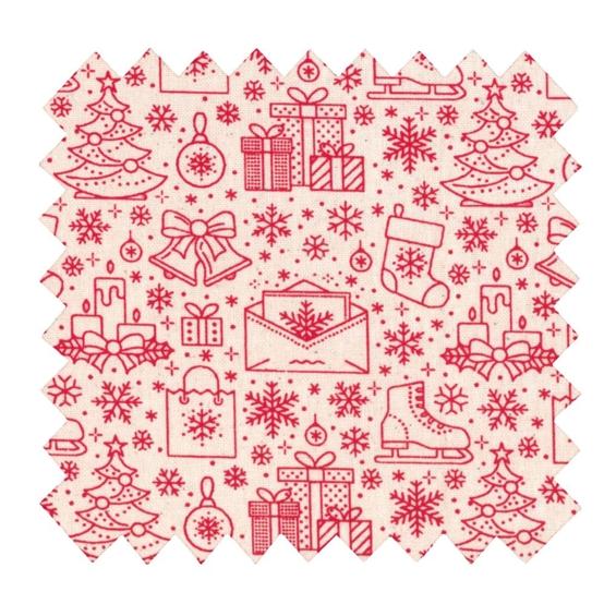 Cotton fabric ex2554 christmas red ecru jumble